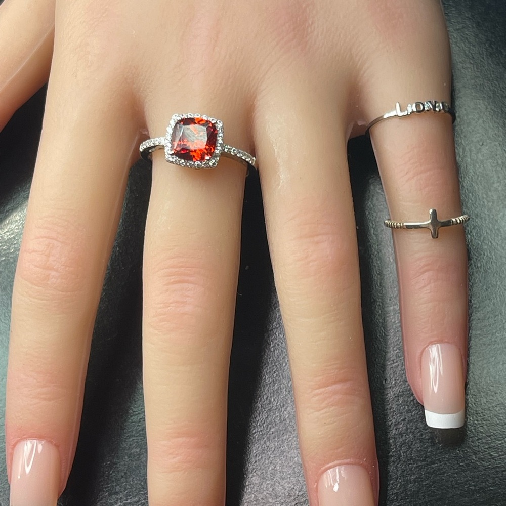 Size 8,9 Option Solid 925 Silver Red January Birt… - image 4